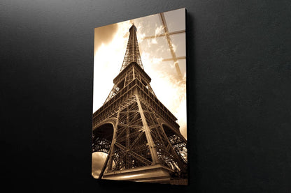 Vintage Eiffel Tower And Sky Portrait Photograph Acrylic Glass Print Tempered Glass Wall Art 100% Made in Australia Ready to Hang