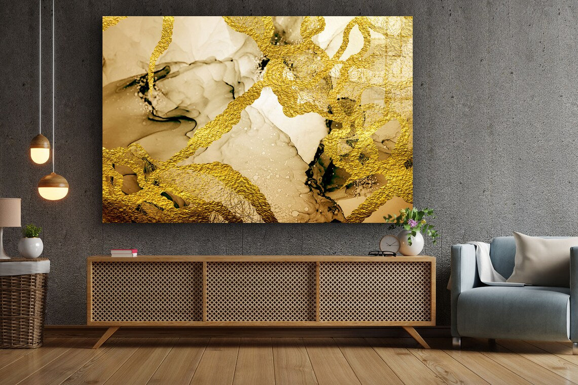 Gold Brown Abstract UV Direct Aluminum Print Australian Made Quality