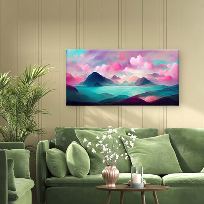 Pastel Pink Mountain Lake View Wall Art Canvas Office Home Room Framed 120x60 cm