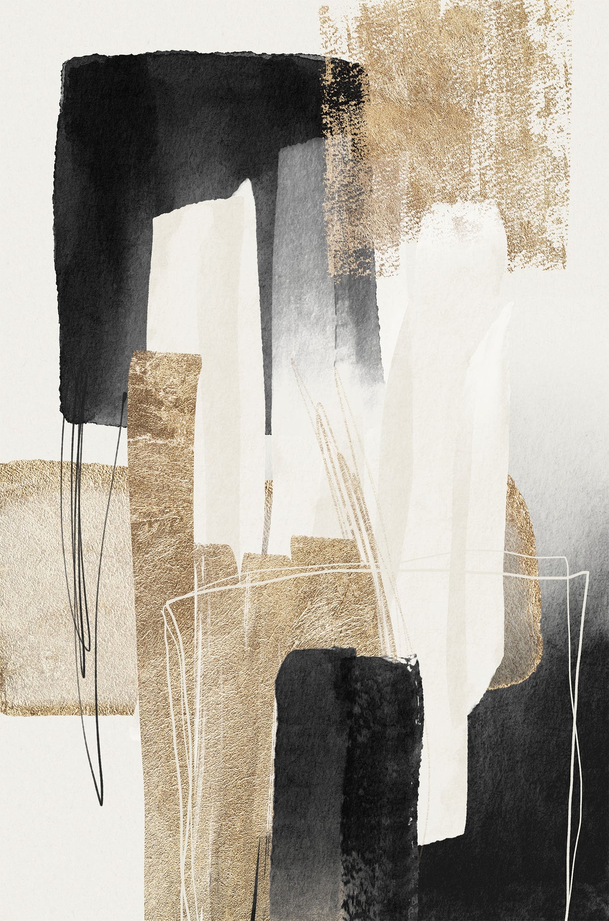 Gold Black White Abstract 40x60cm Metal Print Ready to Hang