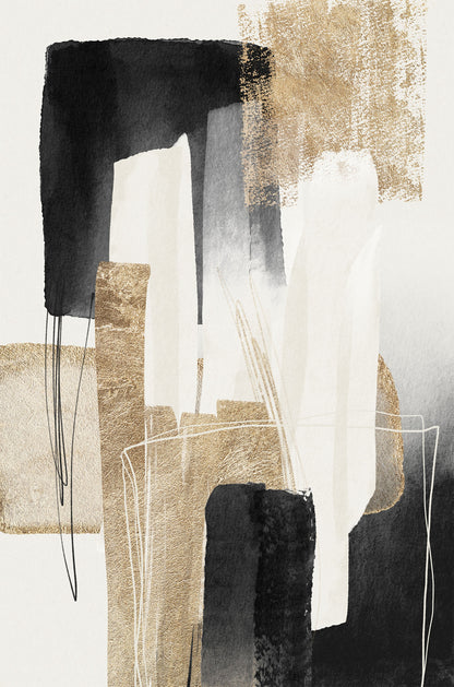 Gold Black White Abstract 40x60cm Metal Print Ready to Hang