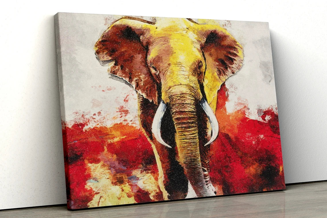 Large water color Elephant red grey UV Direct Aluminum Print Australian Made Quality