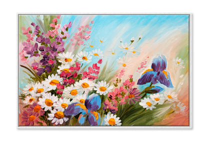 Abstract Illustration of Flowers, Daisies Oil Painting Wall Art Limited Edition High Quality Print Canvas Box Framed White