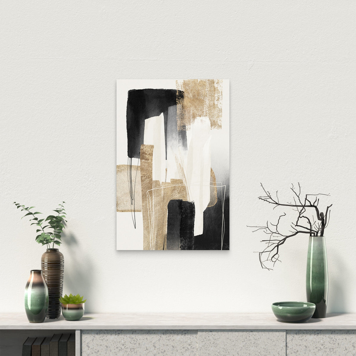 Gold Black White Abstract 40x60cm Metal Print Ready to Hang