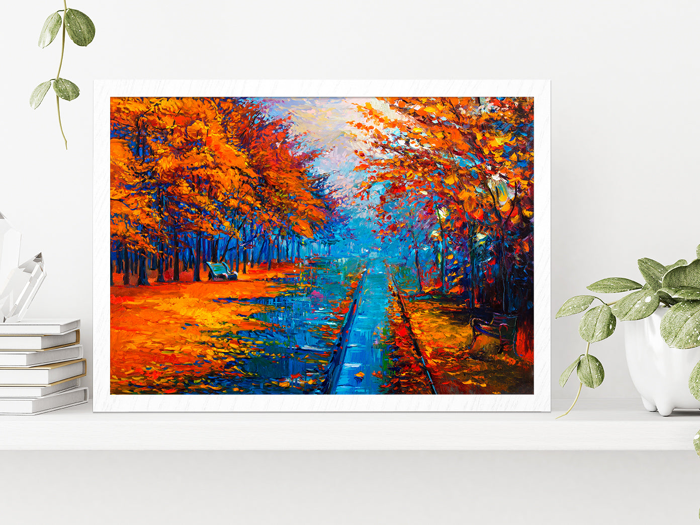 Autumn Landscape With Forest Road Glass Framed Wall Art, Ready to Hang Quality Print Without White Border White