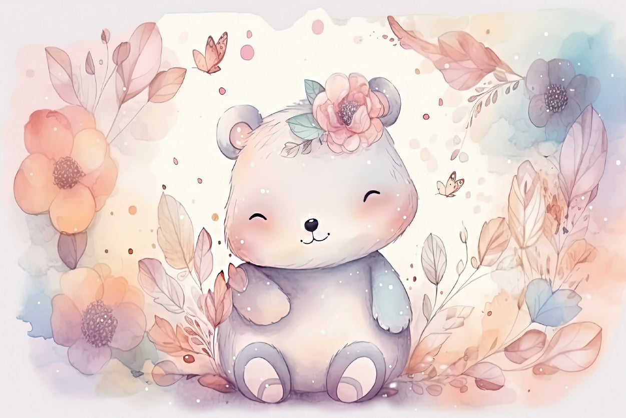 Happy Baby Bear in Flower Blossom Garden Home Decor Premium Quality Poster Print Choose Your Sizes