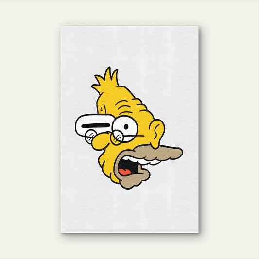 Elderly Yellow Cartoon Quirky Graphic 60x90cm Metal Print Ready to Hang