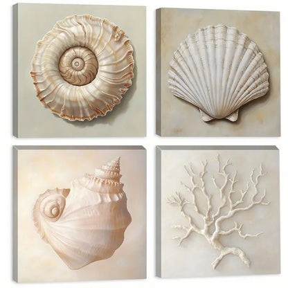 4pcs  Featuring Seashells On CanvasCanvas  Wall Art Canvas Framed
