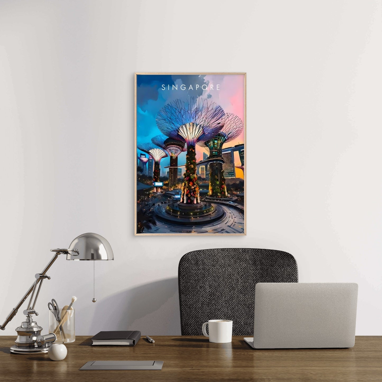 Singapore Skyline Cityscape Painting Travel Poster Print Wall Art