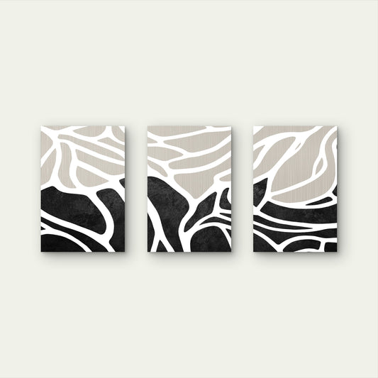 3pcs Abstract Black Beige Grey Abstract Artwork Wall Art Set Canvas Framed 50x70cm - High Quality Print 100% Australian Made Wall Canvas Ready to Hang
