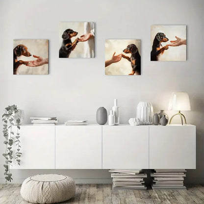 4pcs Dachshund "Take My Hand" Theme Wall Art Canvas Framed