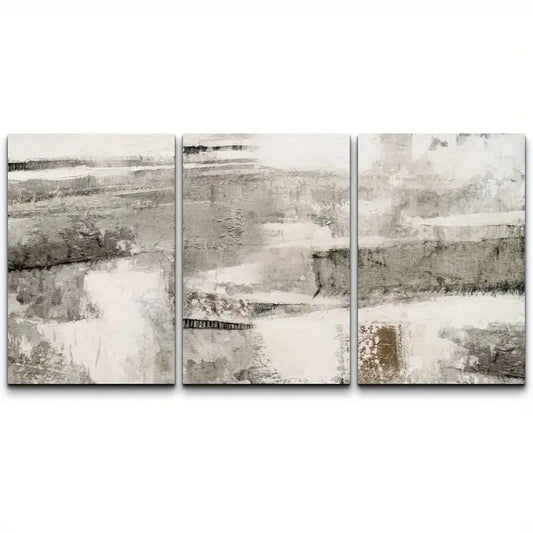 3.	3pcs Black And Gray Abstract Landscape Shapes Metal Print Ready to Hang Art