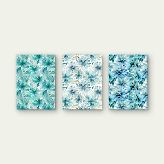 3pcs Blue Watercolor Floral Pattern Botanical Wall Art Set Canvas Framed 60x90cm - High Quality Print 100% Australian Made Wall Canvas Ready to Hang
