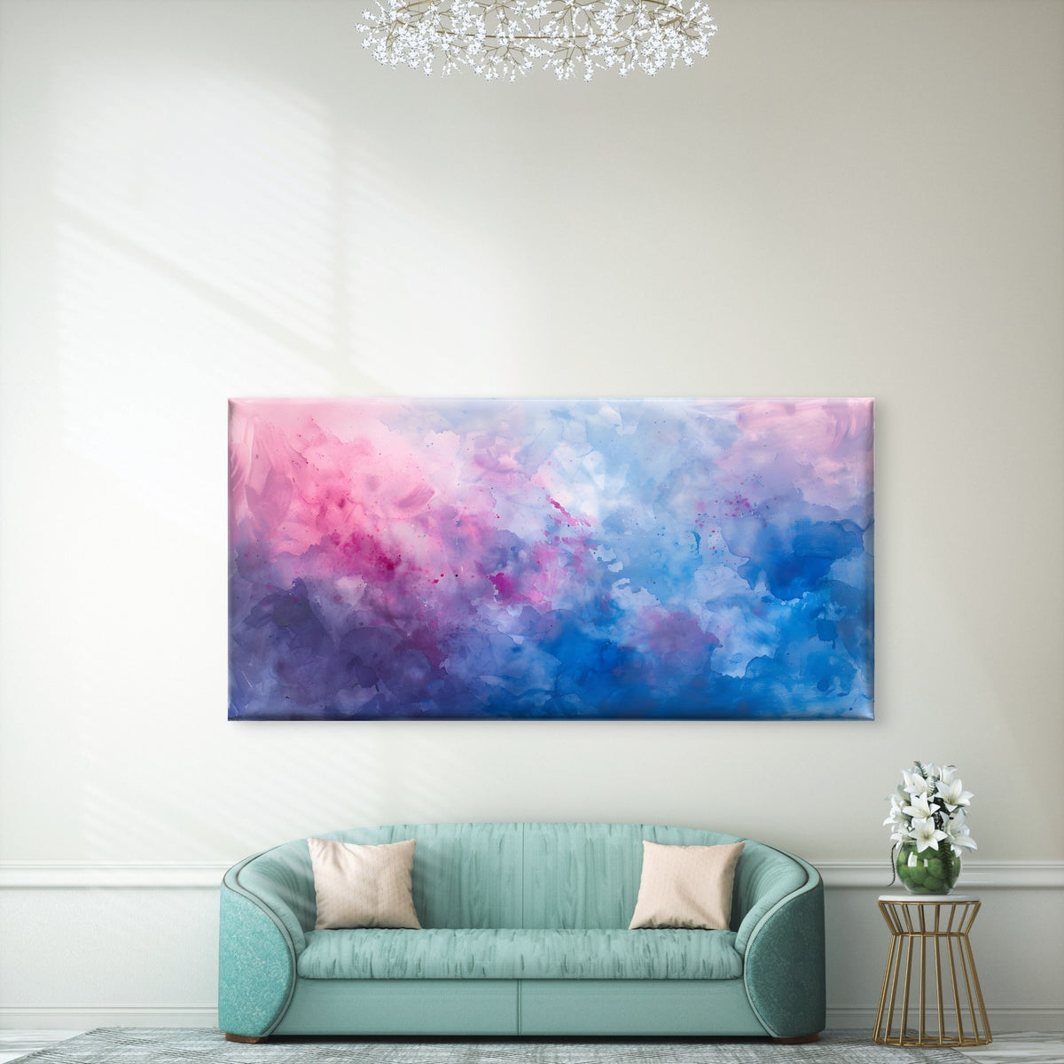 Pink and Blue Cloudscape Wall Art Canvas Office Home Room Framed 120x60cm