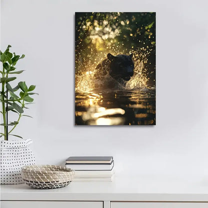 Stunning Panther Splashing in Magical Forest 40x60cm Metal Print Ready to Hang