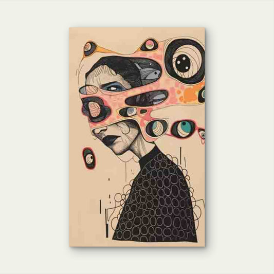 Abstract Black Figures & Multicolored Eyes 60x90cm Metal Print Ready to Hang