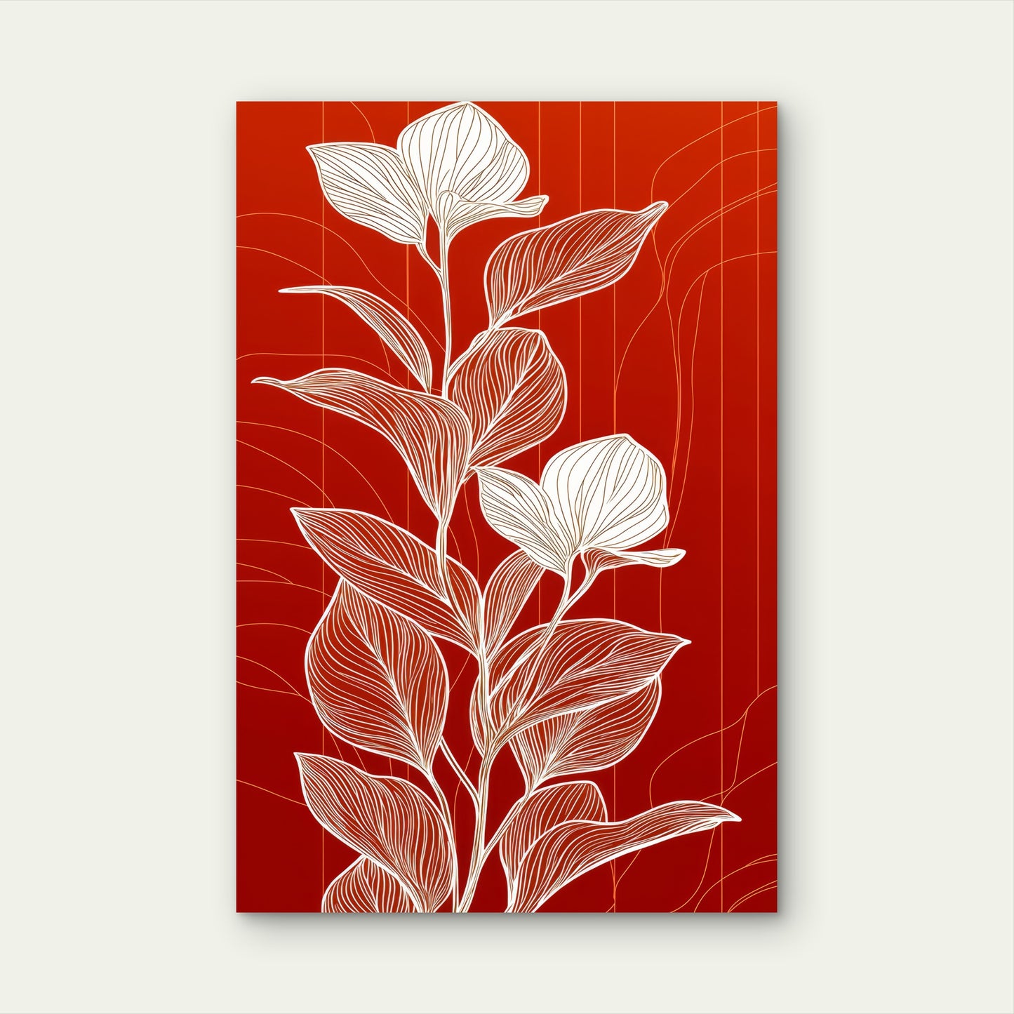 White Flowers Red Background 60x90cm Metal Print Ready to Hang