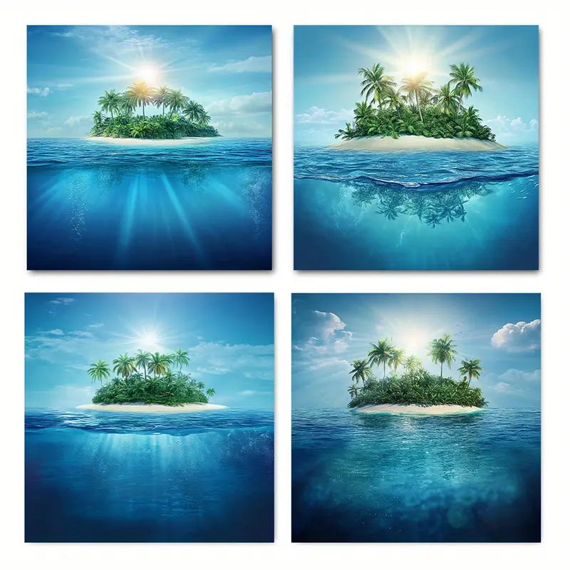 4pcs Ocean Sea Islan Wall Art Canvas Framed
