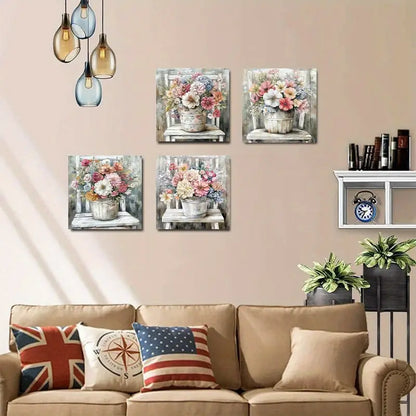 4pcs Colorful Flower  Wall Art Canvas Framed