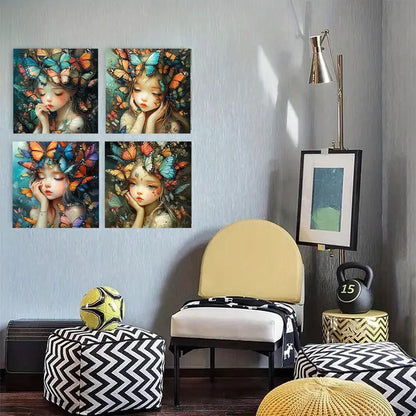 4pcs   Fairy with Butterflies sd   Wall Art Canvas Framed