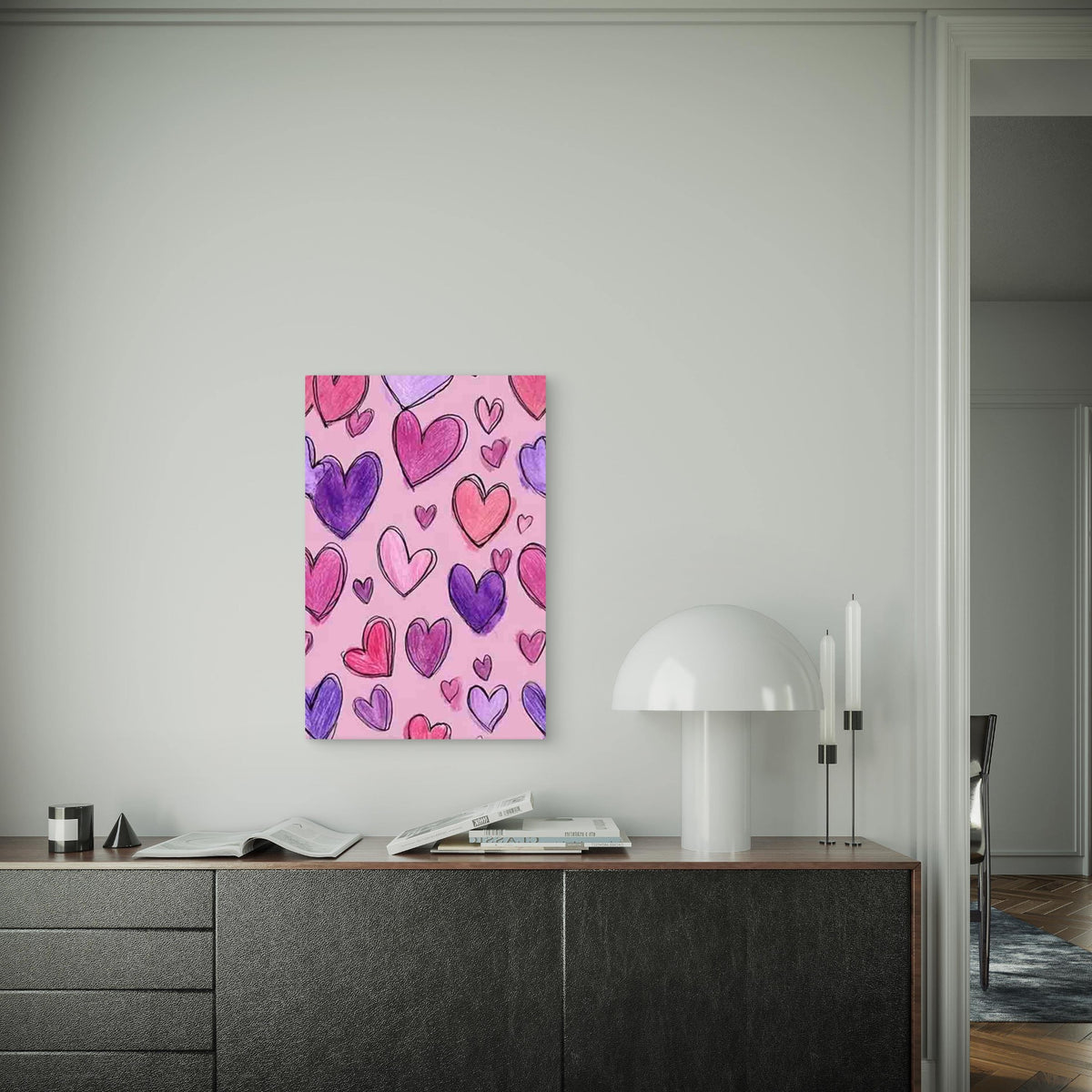 Hand-Drawn Heart Patterns 60x90cm Metal Print Ready to Hang