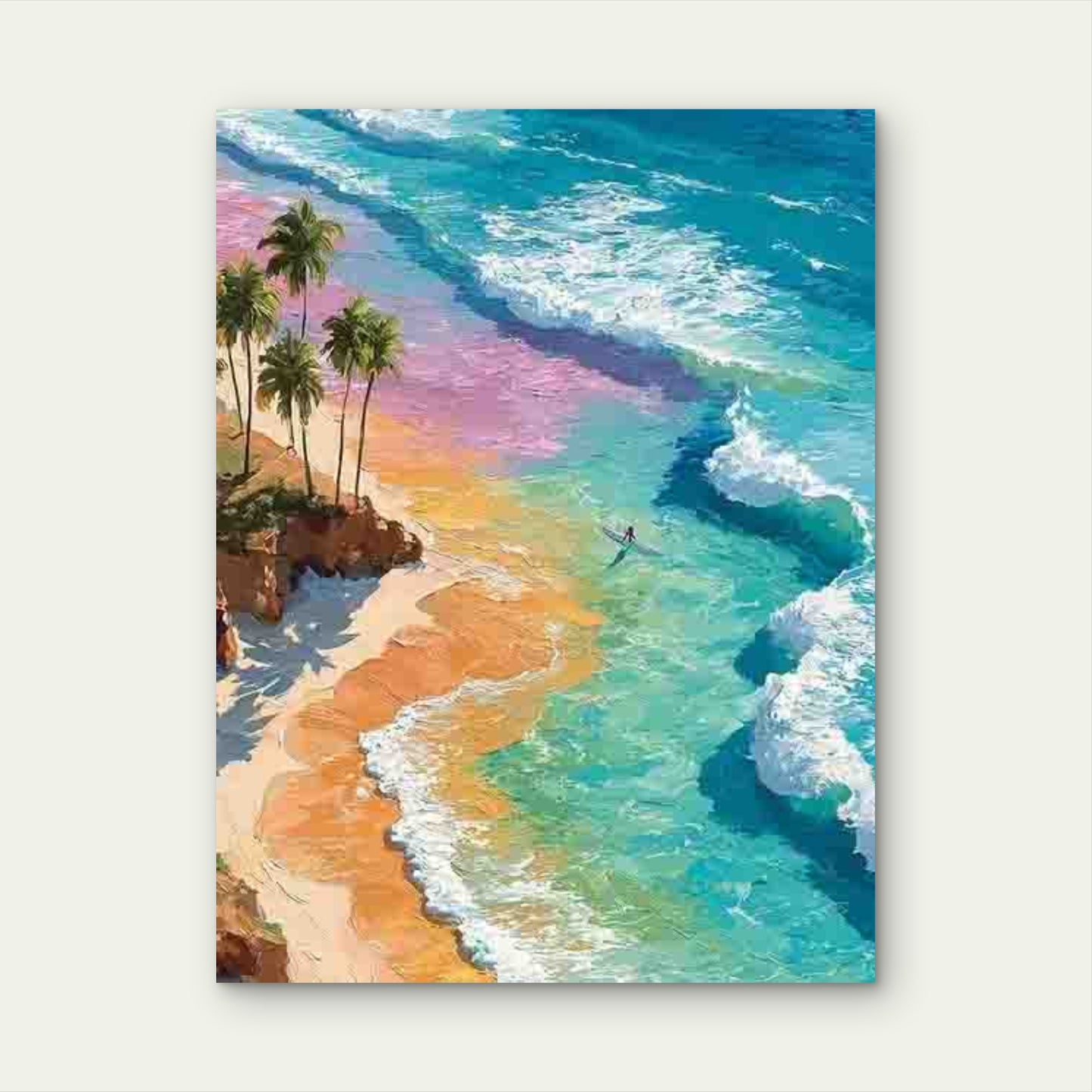 Pink Blue Turquoise Surfing Beach 60x90cm Metal Print Ready to Hang