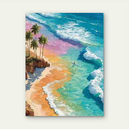 Pink Blue Turquoise Surfing Beach 60x90cm Metal Print Ready to Hang