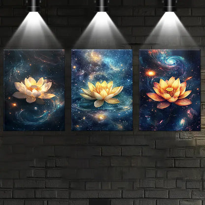 3pcs Watercolor Magical for Lotus Painting Metal Print Ready to Hang Art
