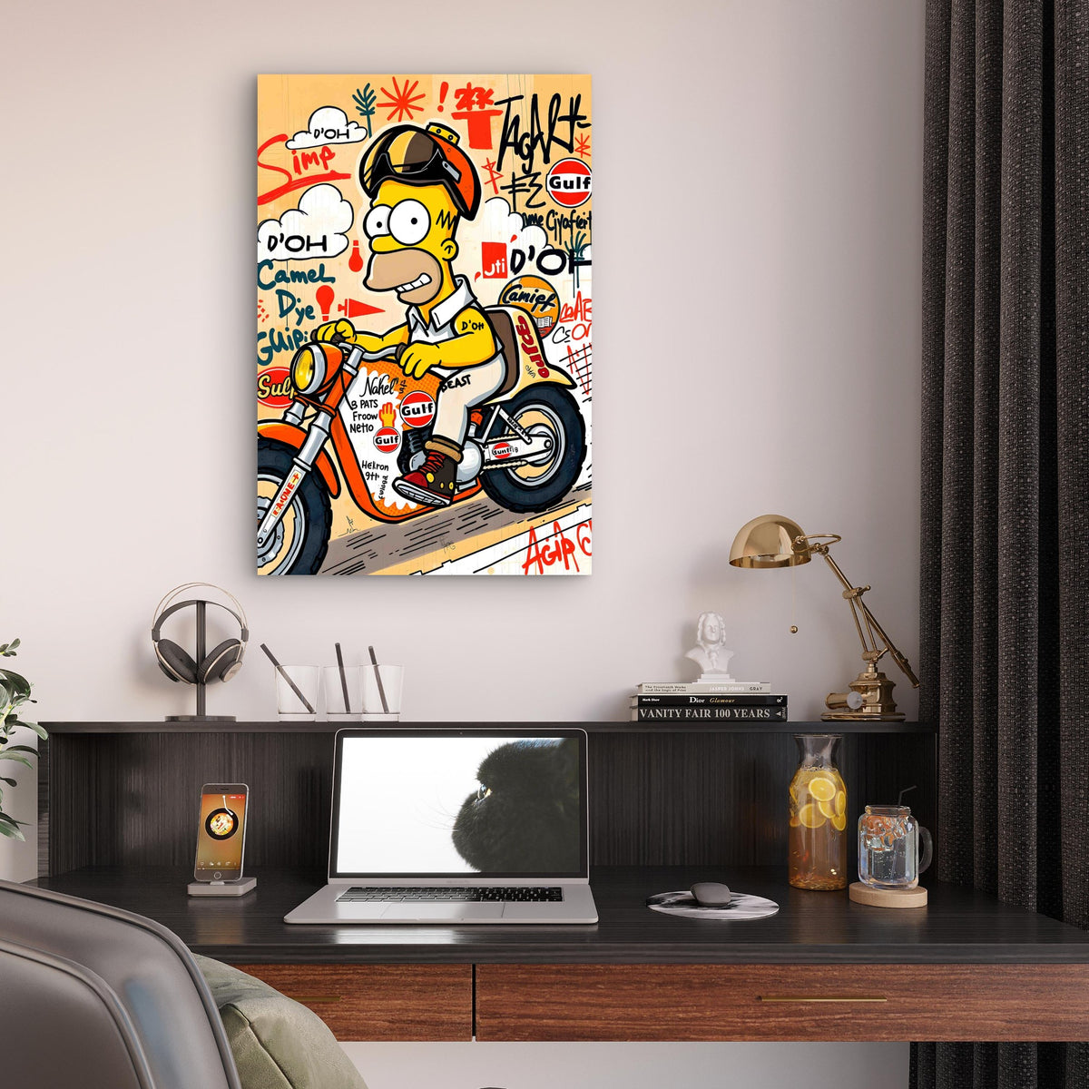 Yellow Rider Motorcycle Graffiti 40x60cm Metal Print Ready to Hang