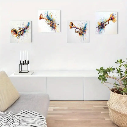 4pcs Colorful Splatter Design Wall Art Canvas Framed