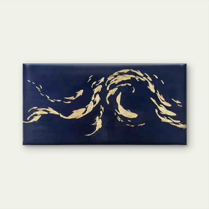 Golden Abstract Fish School Wall Art Canvas Office Home Room Framed 120x60cm
