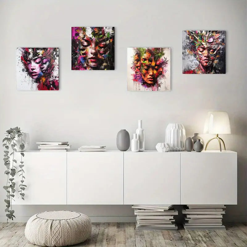 4pcs  Abstract Watercolor Woman  AWW  Wall Art Canvas Framed