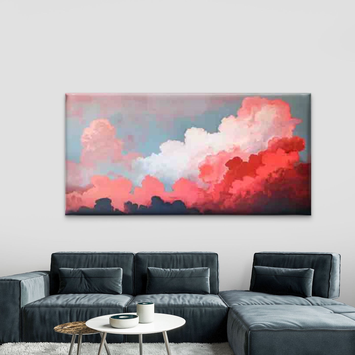 Pink & Red Cloud Sky Wall Art Canvas Office Home Room Framed 120x60cm