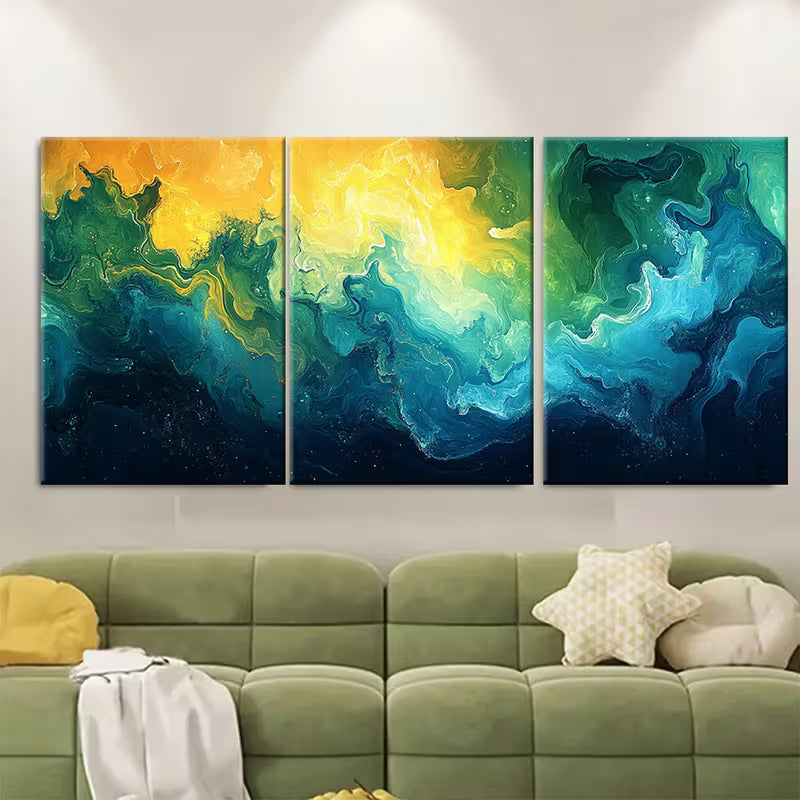 3pcs Green Yellow Tones Natural Forms Metal Print Ready to Hang Art