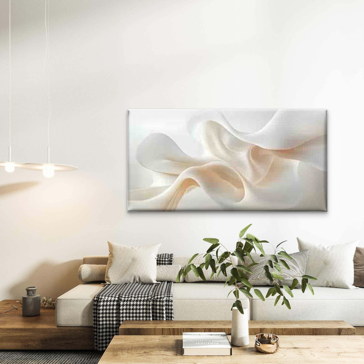 Abstract Flowing White Shapes Wall Art Canvas Office Home Room Framed 120x60cm