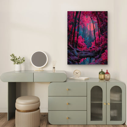Vibrant Fuchsia Forest with Trippy Colors 60x90cm Metal Print Ready to Hang
