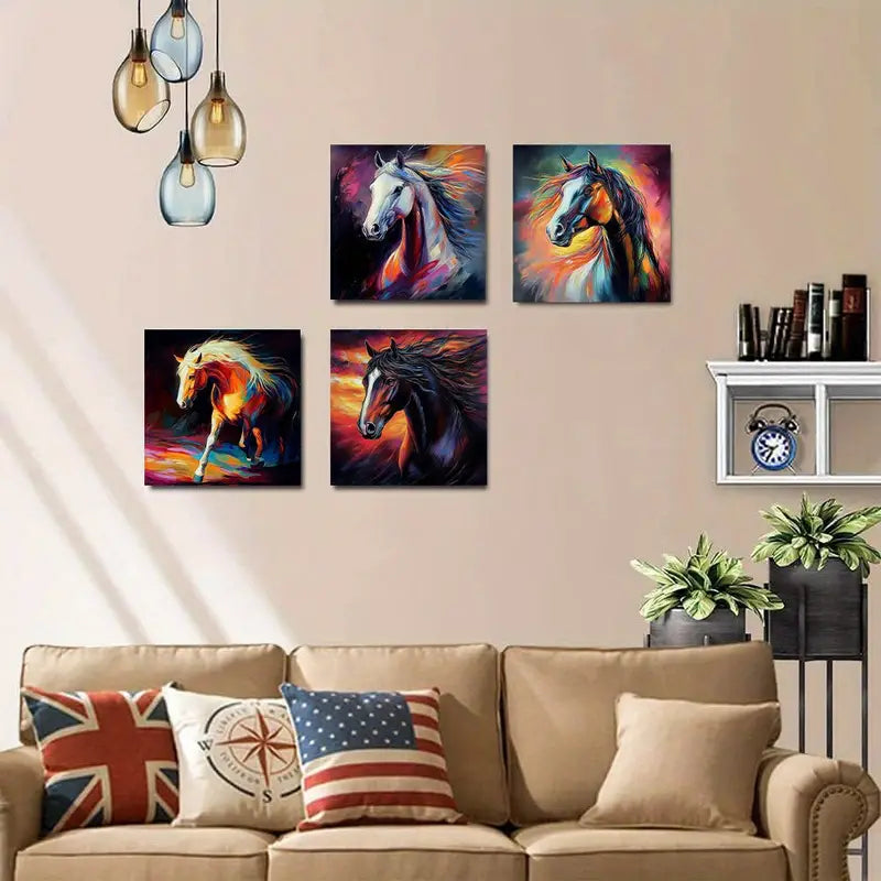 4pcs  Graffiti Horse o Picture Wall Art Canvas Framed