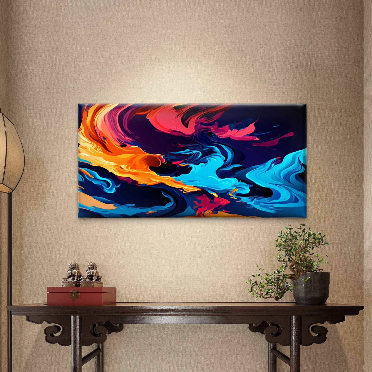 Electric Currents, Neon Dreams Wall Art Canvas Office Home Room Framed 120x60cm