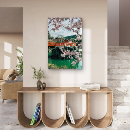 Traditional Japanese Setting During The Cherry Blossom Season 60x90cm Metal Print Ready to Hang