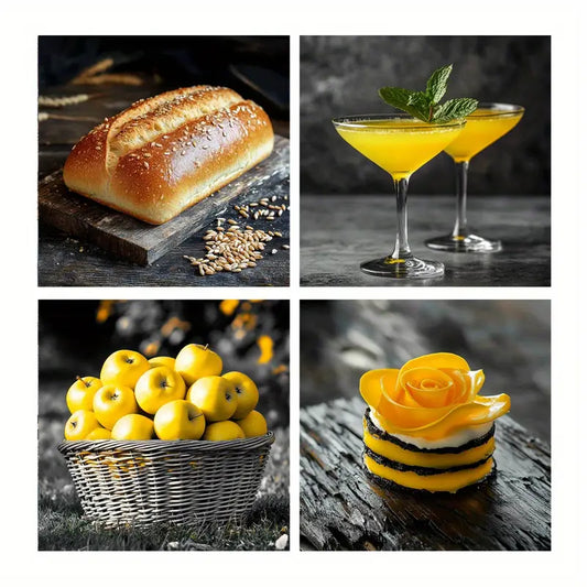 4pcs Floral Bread & Baked Goods Themed Posters Wall Art Canvas Framed