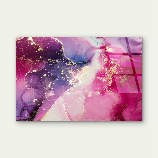 Purple Pink Gold Abstract Fluid Ink Acrylic Glass Printing Wall Art Australian Made Quality