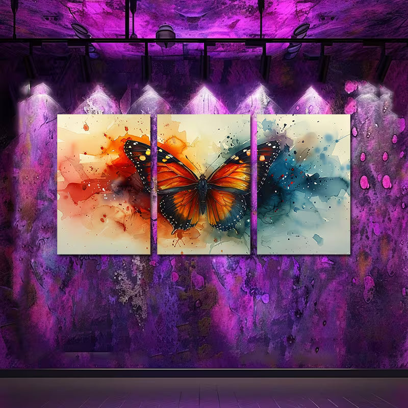 3pcs Vibrant Crystal Butterfly Wall Art Set Canvas Framed 60x90cm - High Quality Print 100% Australian Made Wall Canvas Ready to Hang