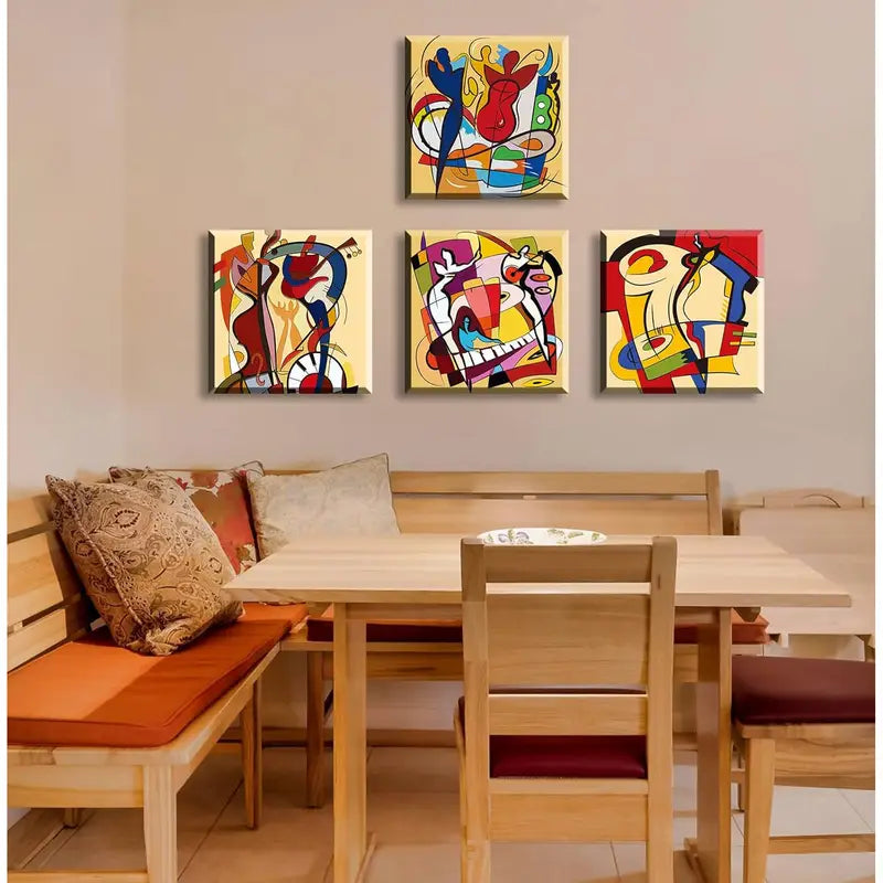 4pcs Vibrant Music Wall Art Modern Abstract  Wall Art Canvas Framed