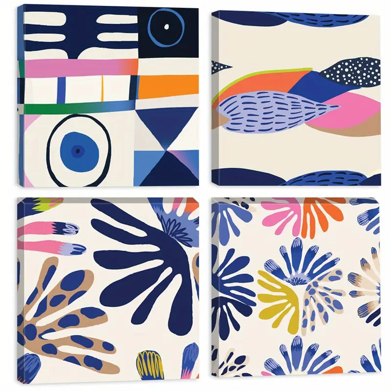 4pcs  Irregular Shape Art Prints, Line Combine Wall Art Canvas Framed