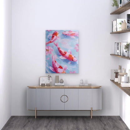 Two Koi Fish in Pastel Pink & Soft Blue 60x90cm Metal Print Ready to Hang