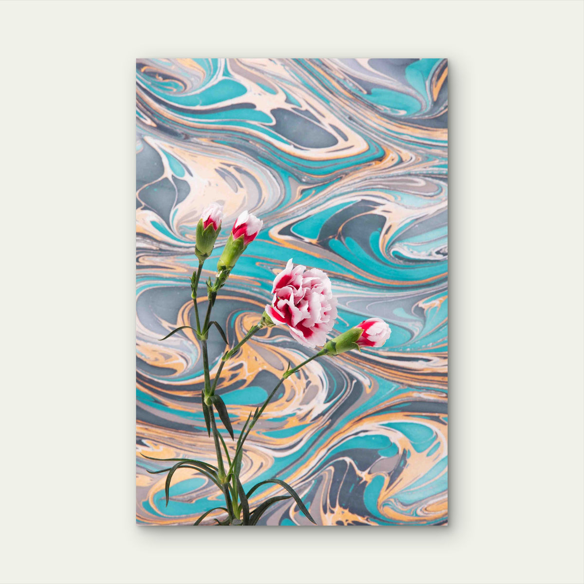 Pink & Green Abstract Floral Design 60x90cm Metal Print Ready to Hang