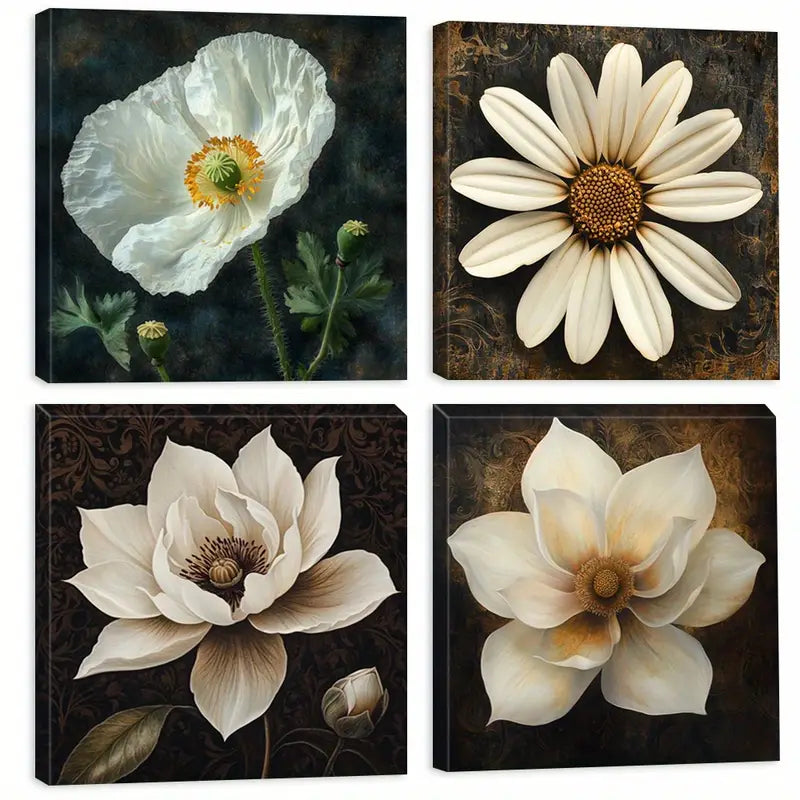 4pcs Large Flower Artwork    Neutral Floral  LF  Wall Art Canvas Framed