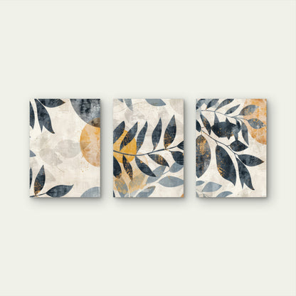3pcs Abstract Ochre Navy Blue Eucalyptus Wall Art Set Canvas Framed 50x70cm - High Quality Print 100% Australian Made Wall Canvas Ready to Hang