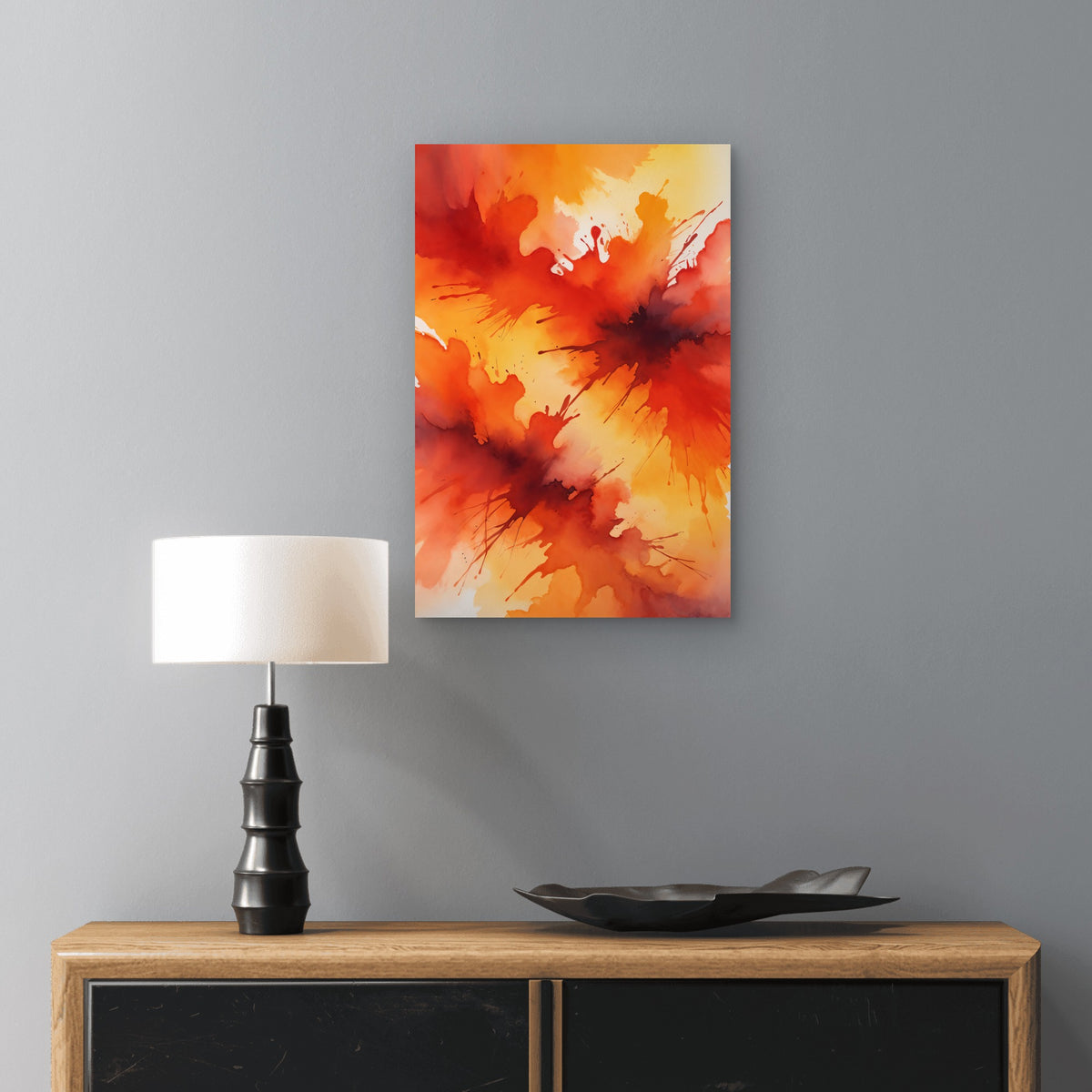 Abstract Digital Art with Red, Orange, and Yellow Watercolor 60x90cm Metal Print Ready to Hang