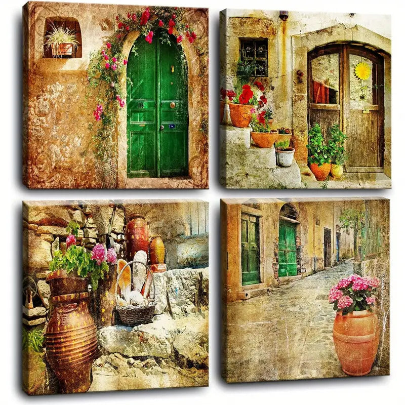 4pcs Yellow Kitchen Decor Wall Art Canvas Framed